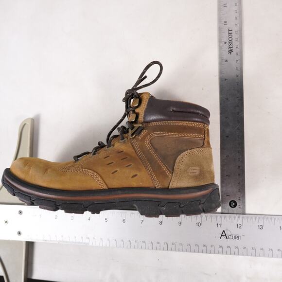 Skechers Relaxed Fit Leather Work Boots Men 7 Hiking Shoes 64264 Camel Tan Brown